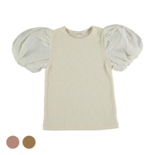 My Little Cozmo/organic rib puff-sleeve T-shirt